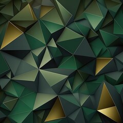 Geometric Mosaic Pattern of Triangles on Dark Green Background: An Abstract Design for Your Wallpaper, Art and Technology. Generative AI