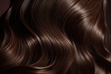 Gorgeous Healthy Dark Hair With Silky Wavy Texture Seen Up Close: Generative AI