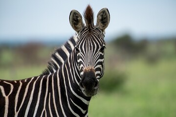 Fototapeta na wymiar Beautiful shot of a zebra in a field during the day