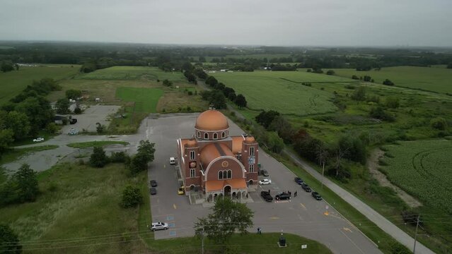 Aerial view of the St. Panteleimon Greek Orthodox Church of Markham, Canada.