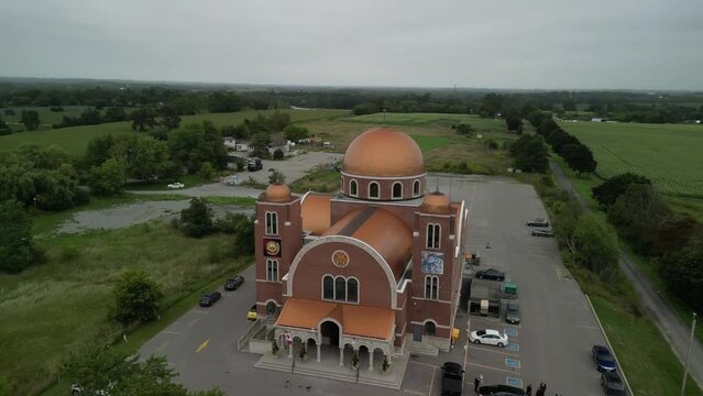 Aerial view of the St. Panteleimon Greek Orthodox Church of Markham, Canada.