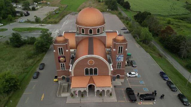 Aerial view of the St. Panteleimon Greek Orthodox Church of Markham, Canada.