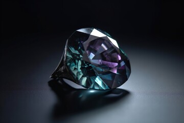 Alexandrite is a rare precious natural geological stone on a black background in low key. AI generated.
