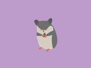 Fototapeta premium minimal vector grey hamster holding sunflower seed