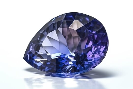 Tanzanite is a rare precious natural geological stone on a white background in low key. AI generated.