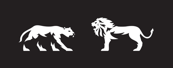 Lions illustration. Male lion and female lion illustrations. Vector lions design. Lion mascot logos, lion logo set.