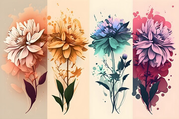 Illustration of colored beautiful spring flowers, Generative AI