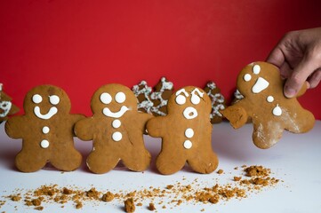 Closeup of funny gingerbread men for Christmas