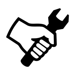 Hand holding wrench vector icon