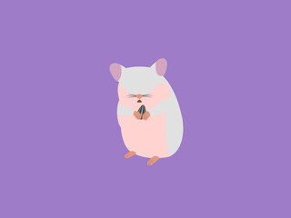 minimal vector white hamster holding sunflower seed