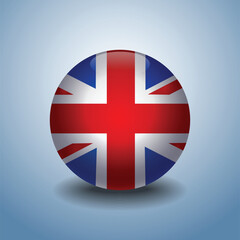 United Kingdom flag. Round glossy. Isolated on color gradient background