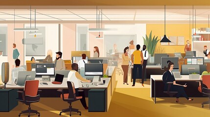 Illustration of an office with people working