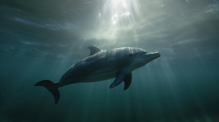 Obraz premium Dolphin Underwater, Generative AI, Illustration