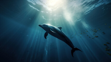 Fototapeta premium Dolphin Underwater, Generative AI, Illustration