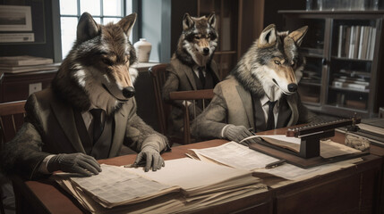 Fototapeta na wymiar Corporate Wolves: Professionalism in the Office