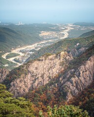 Fototapeta na wymiar Bird's eye view of mountains in the Seoraksan National Park in Inje-gun, South Korea