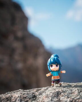 Nendoroid figure of Rin Shima from Yuru Camp on top of the Seoraksan mountain