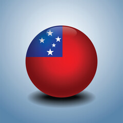 Western Samoa flag. Round glossy. Isolated on color gradient background