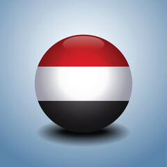 Yemen flag. Round glossy. Isolated on color gradient background