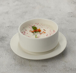 Indian soup in a white dish with high quality