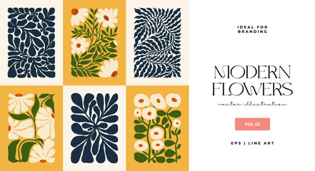 Floral abstract elements. Botanical composition. Modern trendy Matisse minimal style. Floral poster, invite. Vector arrangements for greeting card or invitation design