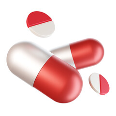 Capsule Pills Icon 3D Render Illutration Healthcare Medical LOGO Isolated Transparent Background