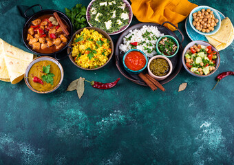 Assorted of traditional Indian food.