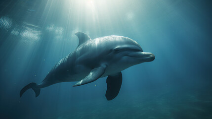Fototapeta premium Dolphin Underwater, Generative AI, Illustration