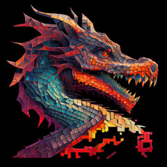 Abstract dragon of geometric shapes, multi colors, generative AI