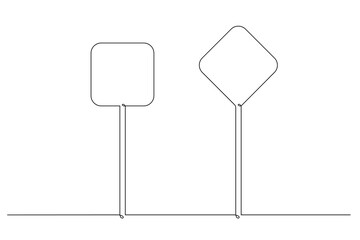 Single continuous line drawing template, set of road signs, Traffic signs on white background. Vector illustration.