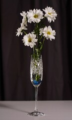 Bouquet of daisies in a crystal glass