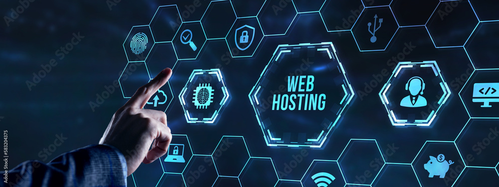 Wall mural internet, business, technology and network concept. web hosting. the activity of providing storage s