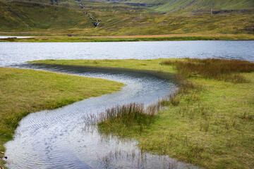 Beautiful green landscape with river. Iceland