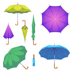 Various umbrellas set, flat vector illustration isolated on white background.