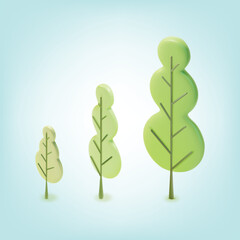 3d Different Size Green Tree Set Plasticine Cartoon Style for Web and App Design. Vector illustration