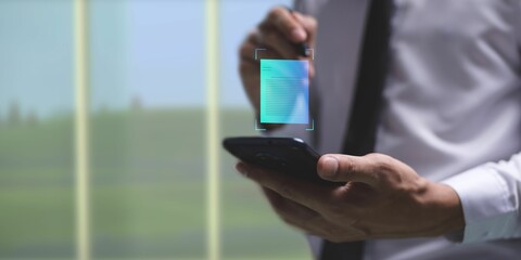 Businessman putting his electronic signature on a digital document - business contract concept