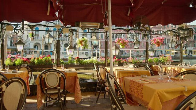Stunning table set in an Italian restaurant in 4K. Stylish and elegant high-class establishments Venetian restaurants.
