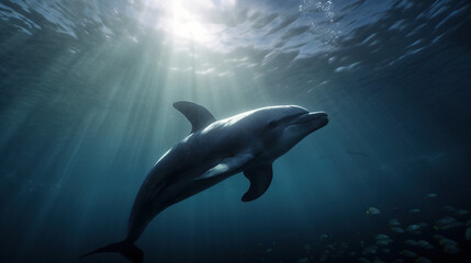 Obraz premium Dolphin Underwater, Generative AI, Illustration