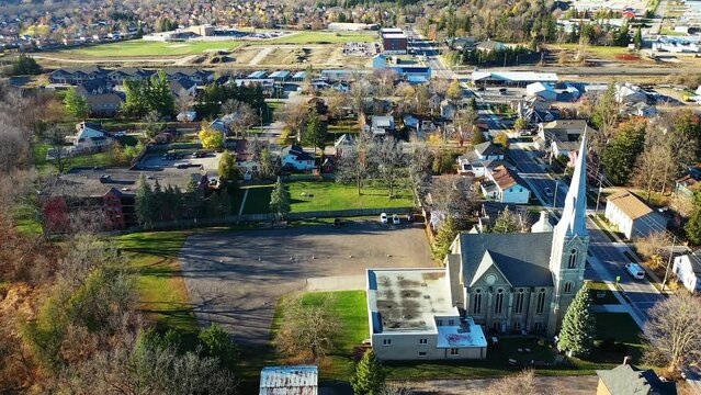 Aerial of Ayr, Ontario, Canada in late autumn 4K