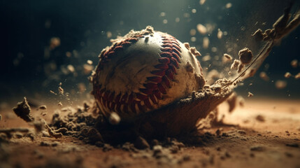Obraz na płótnie Canvas Baseball ball with dust on the background. generative ai