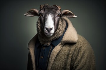 Majestic Sheep in a Stylish Suit: An Animal Portrait in the Studio. Generative AI
