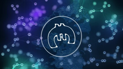 Vertical video. Glowing European Union coin symbol on blue background with world map. Colored plexus lines with currency signs. Looped 3D animation. - Powered by Adobe