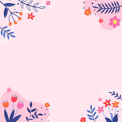 Spring decoration. Floral background with colourful blooming flower and leaves. Vector illustration