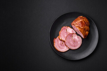 Delicious fresh baked meat roll with spices and herbs