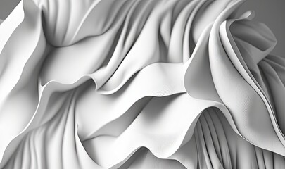  a white fabric with wavy folds on it's side and a gray background with a black and white image of a white fabric with wavy folds on it's side.  generative ai