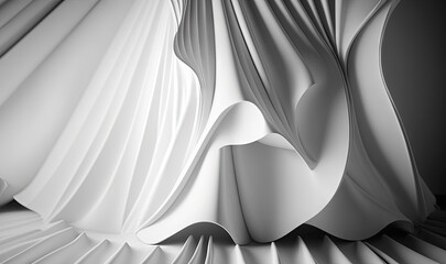  a black and white photo of a draped curtain with a heart shaped object in the center of the image, with a black background and white backdrop.  generative ai