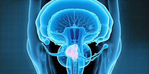 Bladder cancer of woman, Xray blue color. Generation AI