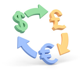 Realistic 3d icon of dollar, euro and pound currency exchange - 583210569