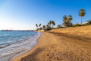 Empty beach in November in Side, Turkey, low season