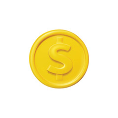 3d Golden Coin Plasticine Cartoon Style Symbol of Wealth on a White. Vector illustration of Metal Money
